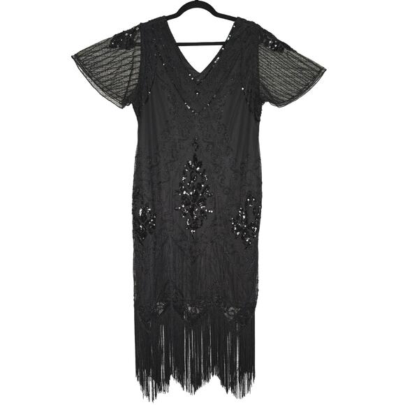 PrettyGuide Dress Womens 3XL Black Beaded Fringe Flapper 1920s Gatsby Art Deco - Picture 1 of 11